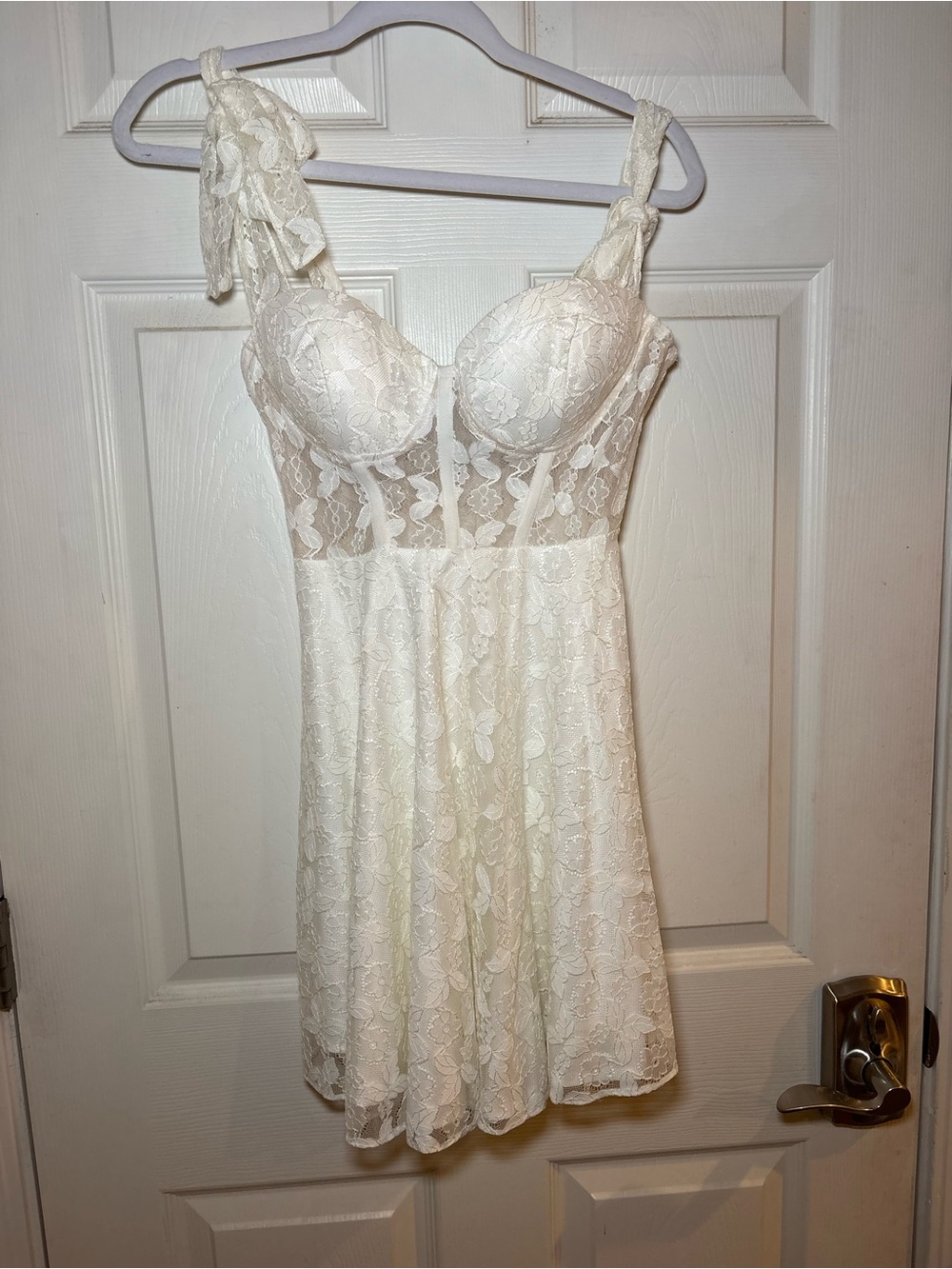 Hello Molly Floral Lace Mini Dress in White Size Medium